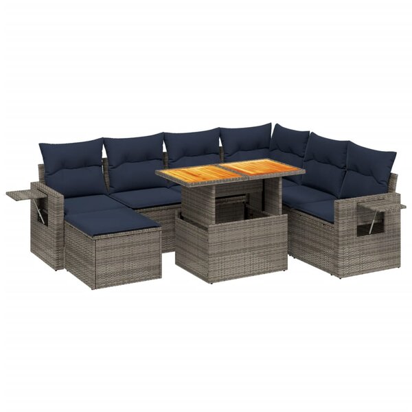 vidaXL Salon de jardin 8 Pièces avec coussins gris résine tressée