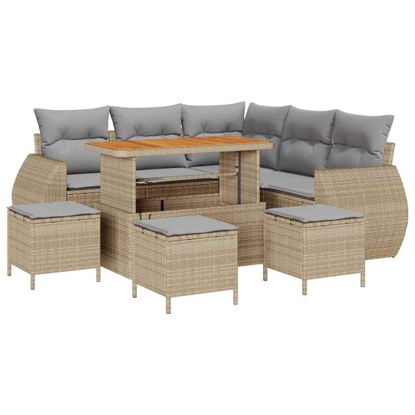 vidaXL Ensemble de canapé de jardin 9 Pièces Beige polyrotin