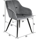 Lot de 6 chaises pieds noir siège de salon cuisine salle à manger design élégant velours gris 08_0000017