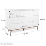 Commode avec 6 tiroirs en bois blanc 86 5x120x40cm