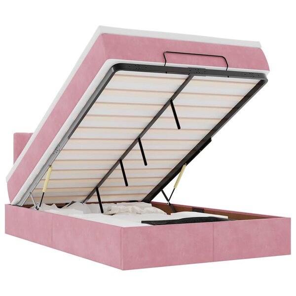 vidaXL Cadre de lit ottoman avec matelas rose 120x200 cm velours