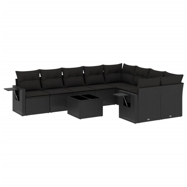 vidaXL Salon de jardin 10 Pièces avec coussins noir résine tressée