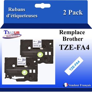 2x Rubans d'étiqueteuses compatibles avec Brother TzeFA4  Tze-FA4 pour étiqueteuses P-touch - Texte bleu sur fond blanc