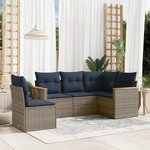 vidaXL Salon de jardin 5 Pièces avec coussins gris résine tressée