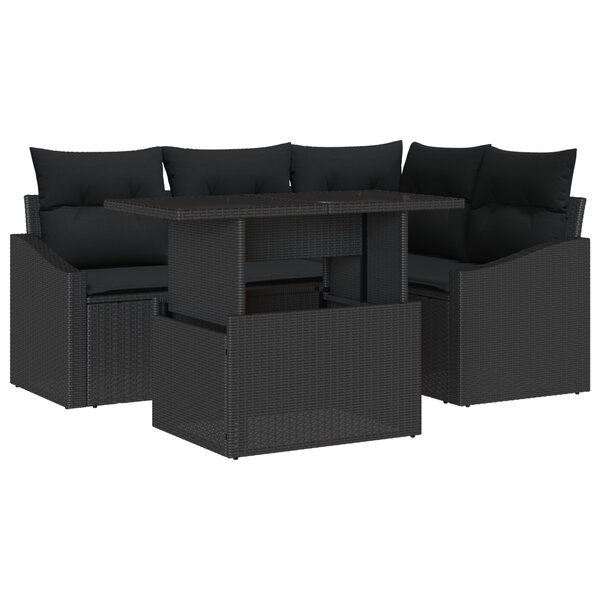 vidaXL Ensemble de Salon de Jardin 5 Pièces Avec Coussins Noirs en Poly Rattan