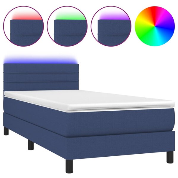 vidaXL Sommier à lattes de lit avec matelas LED Bleu 90x200 cm Tissu