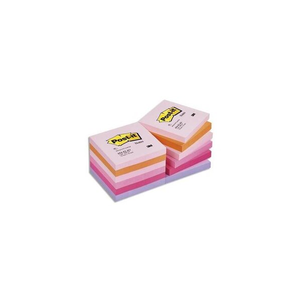 Lot de 12 blocs repositionnables coloris PLAISIR dimensions 76x76mm POST-IT