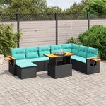 vidaXL Salon de jardin 9 Pièces avec coussins noir résine tressée
