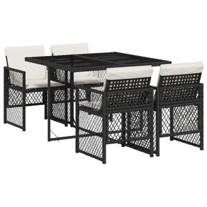 vidaXL Ensemble à manger de jardin coussins 5Pièces noir résine tressée