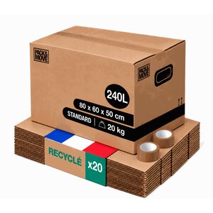Pack and Move - Lot 20 cartons déménagement XXL - 80 x 60 x 50 cm - Poignées renforcées - 2 adhésifs offerts
