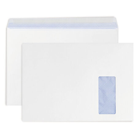 Lot de 250: enveloppe commerciale vélin blanc auto-adhésive avec fenêtre 80 g/m² 229x324 mm