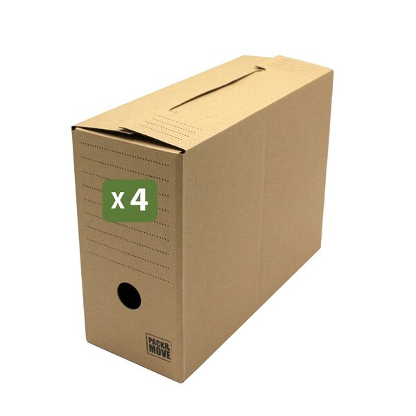 Pack and Move - Lot de 4 boîtes d'archives en carton ondulé robuste - 33 5 x 12 x 24 cm - Organisation pratique