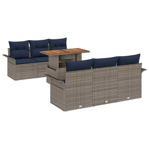 vidaXL Ensemble de canapé de jardin 7 Pièces Gris Poly rotin