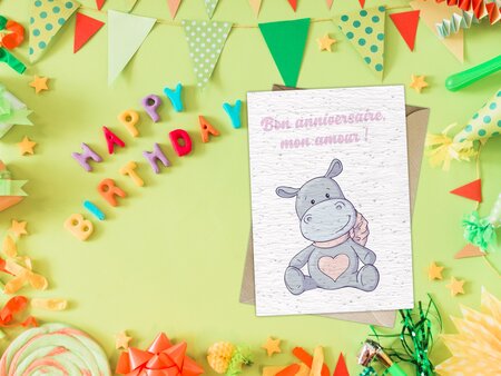 Carte à planter anniversaire girafe hippo rhino