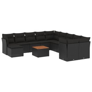 vidaXL Salon de jardin 12 Pièces avec coussins noir résine tressée