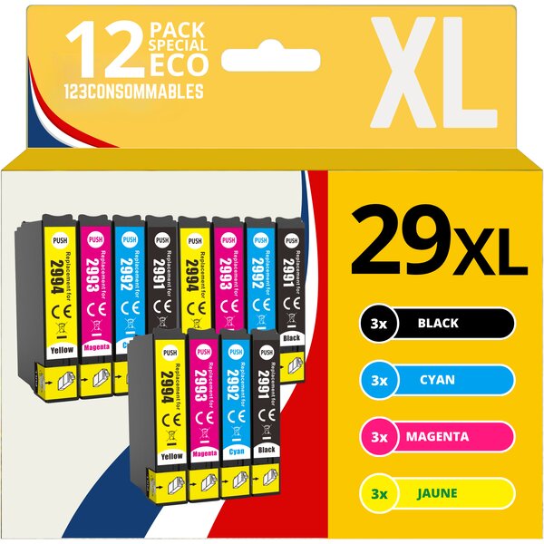 123CONSOMMABLES - 29XL - Pack 12 cartouches encre compatible avec EPSON T29XL pour Epson XP-342 XP-352 XP-452 XP-332 XP-245 XP-442 XP-255 XP-355 XP-455 XP-247 XP-432 XP-435 XP-335 XP-345