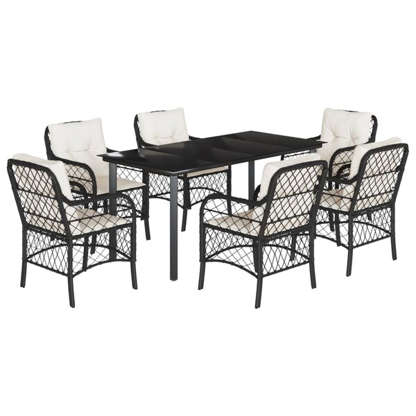 vidaXL Ensemble à manger de jardin coussins 7Pièces Noir Résine tressée