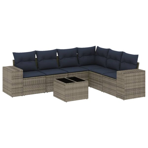 vidaXL Salon de jardin 7 Pièces avec coussins gris résine tressée