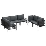 vidaXL Ensemble de canapé de jardin avec coussin 6 Pièces Noir Acier