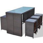 vidaXL Meuble de bar de jardin 7 Pièces et coussins Résine tressée Marron