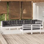 vidaXL Salon de jardin 8 Pièces avec coussins blanc bois de pin massif