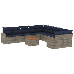 vidaXL Salon de jardin 11 Pièces avec coussins gris résine tressée