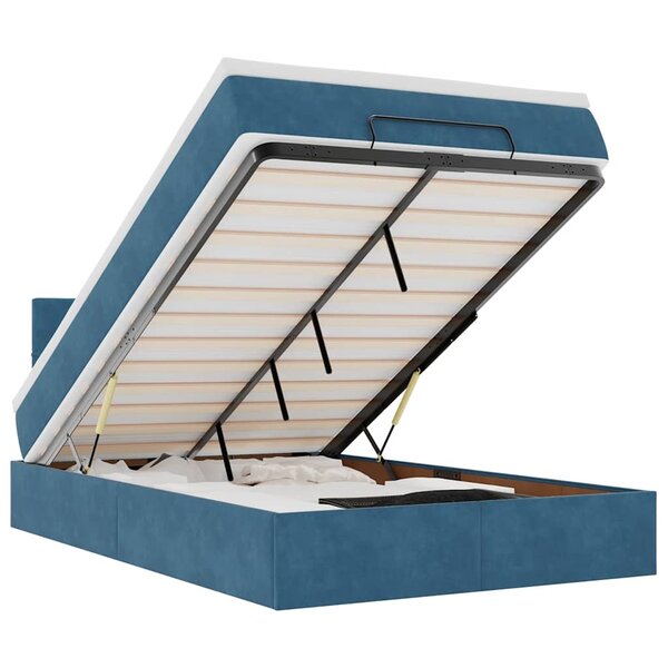 vidaXL Lit ottoman avec matelas et LED bleu foncé 90x200cm velours