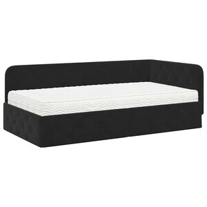 vidaXL Cadre de lit d'angle avec matelas Noir 90 x 190 cm Velours