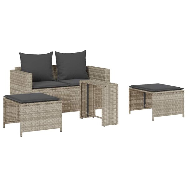 vidaXL Salon de jardin 5 Pièces coussins empilable gris clair polyrotin