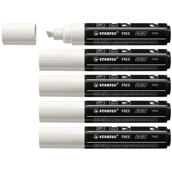 Marqueur pointe large FREE acrylic T800C 4-10mm blanc x 5 STABILO