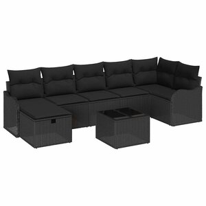 vidaXL Ensemble de Canapés avec coussin 8 Pièces Noir polyrotin