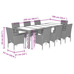 vidaXL Ensemble à manger de jardin et coussins 9 Pièces beige rotin verre