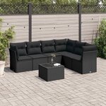 vidaXL Salon de jardin 7 Pièces avec coussins noir résine tressée