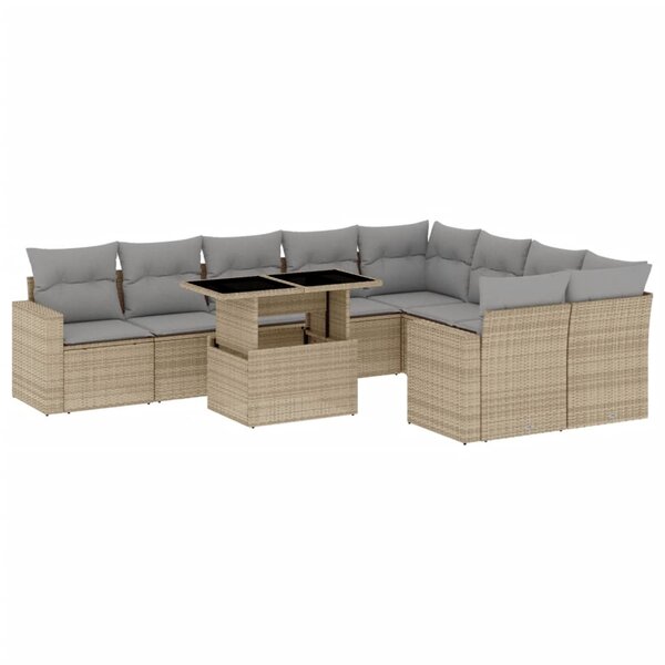 vidaXL Salon de jardin avec coussins 10 Pièces beige résine tressée