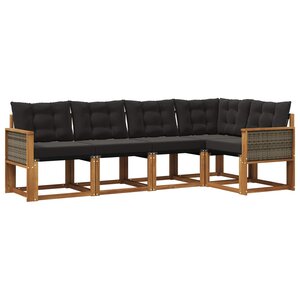vidaXL Ensemble de canapés d'extérieur 5 pc Naturel et noir
