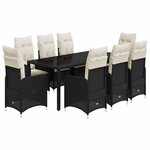 vidaXL Ensemble de bistro de jardin 9 Pièces coussins noir poly rotin