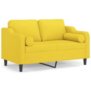 vidaXL Canapé 2 places avec oreillers jaune clair 120 cm tissu
