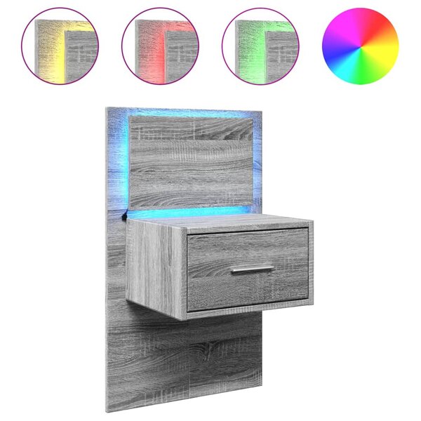 vidaXL Table de chevet murale avec lumières LED sonoma gris