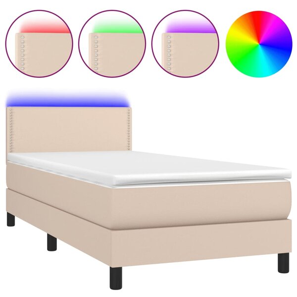 vidaXL Sommier à lattes de lit matelas et LED Cappuccino 90x190cm