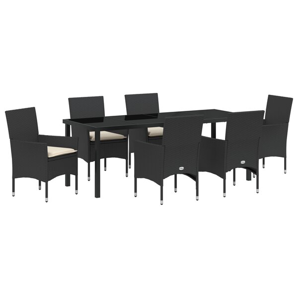 vidaXL Set de jardin 7 pièces avec coussins  rotin noir