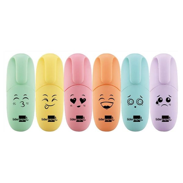 Lot de 12 x 6 surligneur s fluo mini tracé pointe biseautée coloris assortis pastel liderpapel