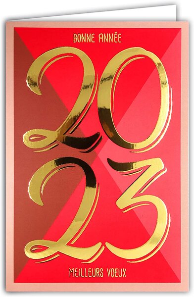 Carte meilleurs voeux bonne année 2023 chiffres or doré brillant avec enveloppe