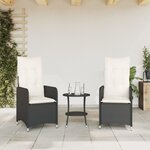 vidaXL Chaises inclinables de jardin lot de 2 et coussins noir rotin