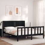 vidaXL Cadre de lit avec tête de lit noir King Size bois massif