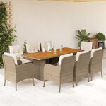 vidaXL Ensemble à manger de jardin et coussins 9 Pièces beige Poly rotin