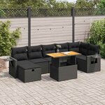 vidaXL Salon de jardin 5 Pièces avec coussins noir résine tressée acacia