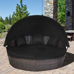 Lit de jardin rond d'exterieur table relevable modulable et convertible - pare soleil réglable rotin pe coussins inclus noir 20_0008702