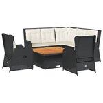 vidaXL Salon de jardin 6 Pièces avec coussins Noir Résine tressée