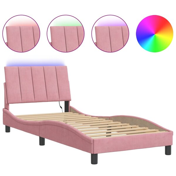 vidaXL Cadre de lit avec lumières LED rose 90x190 cm velours