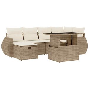vidaXL Salon de jardin avec coussins 7 Pièces beige résine tressée
